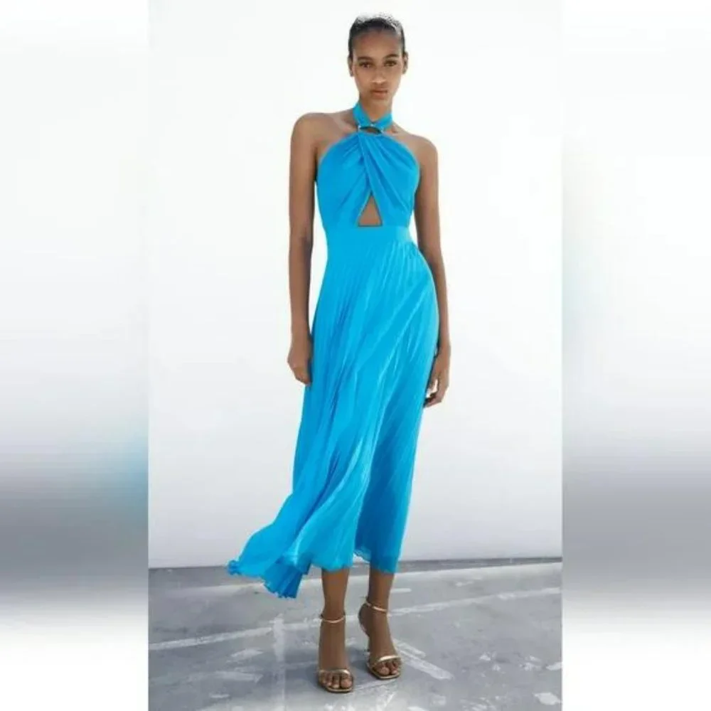 ZARA PLEATED SLIP DRESS - Picture 5 of 10